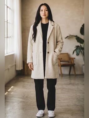 Olsen - Elegant Cream Boucle Pea Coat for Women